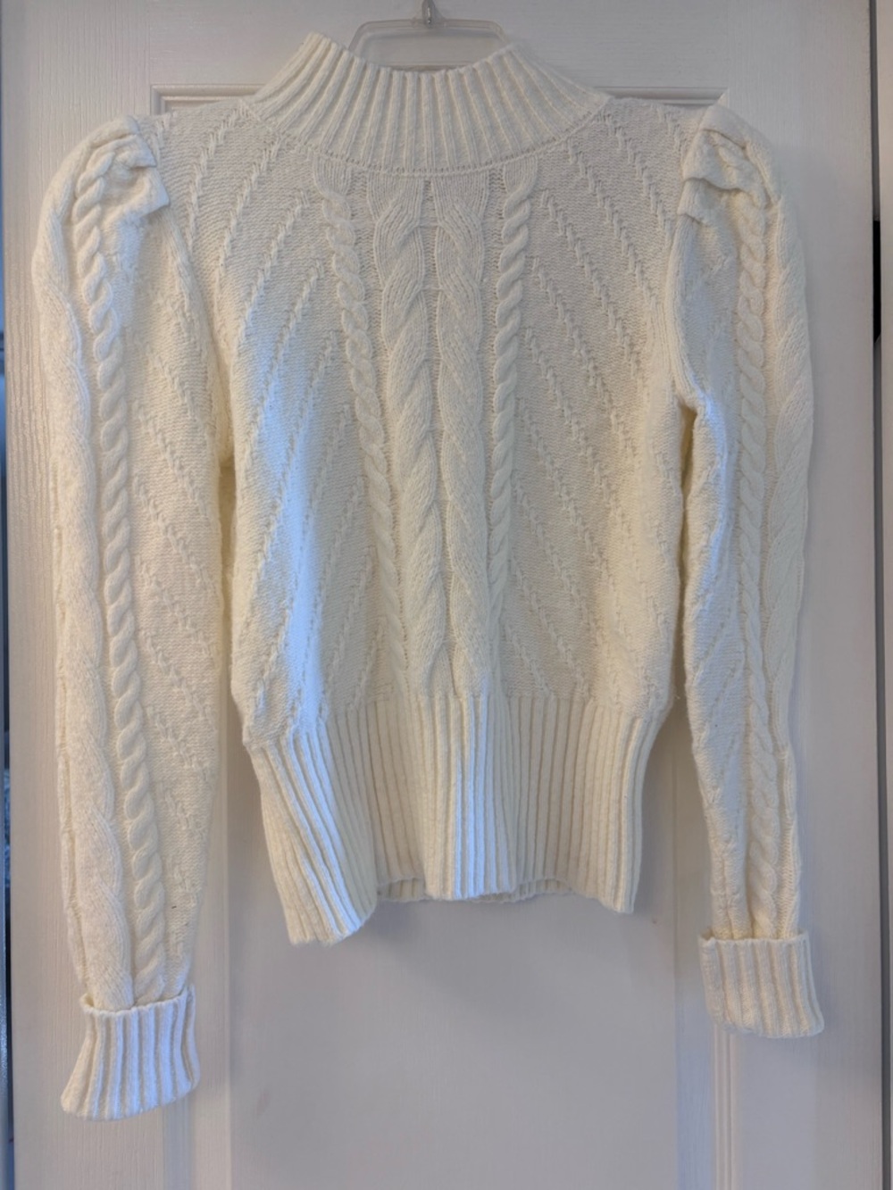 White House Black Market Cream Cable Knit Mock Neck Sweater
